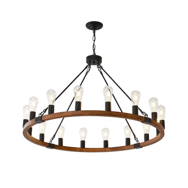 PRIVATE BRAND UNBRANDED Farmhouse Rustic Wagon Wheel Chandelier 16 Light Wooden Round Chandeliers for Dining Room Living Room, Bulb Not Included