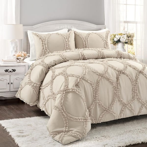Avon 3 Pieces Neutral Textured Microfiber King Comforter Set