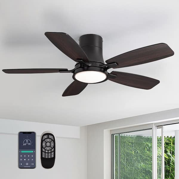 42 in. Modern Smart Indoor Black Low Profile Ceiling Fan with Dimmable LED Light and APP Remote Control