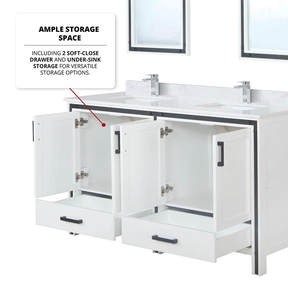 Ziva 60-Inch White Double Sink Freestanding Bathroom Vanity with Quartz Top