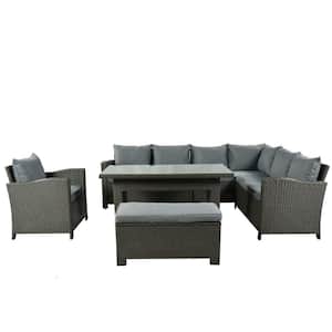 Iris Gray 6-Piece All Weather Wicker Outdoor Conversation Sectional Sofa Set with Ergonomic Cushions Seats