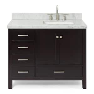 Cambridge 43 in. W x 22 in. D x 36 in. H Bath Vanity in Espresso with Carrara White Marble Top