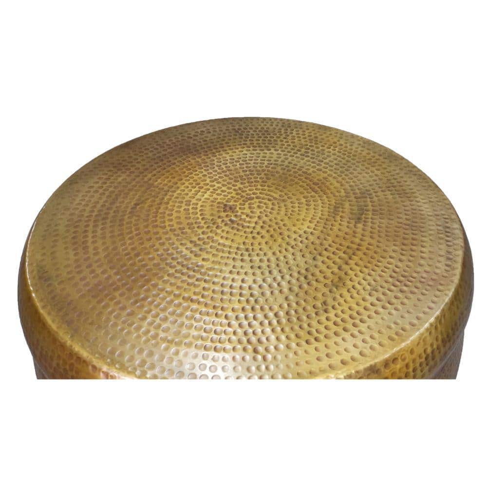 32" Artisanal Antique Brass Round Drum Coffee Table with Storage