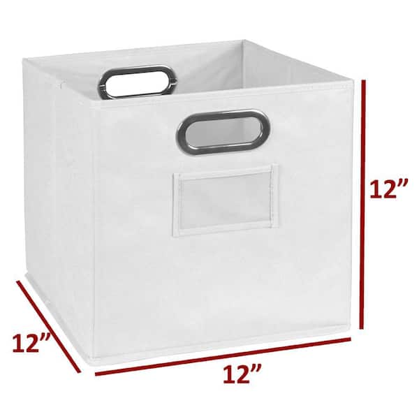 htote0612pkwh, Set of 12 Half-Size Foldable Fabric Storage Bins with Label  Holder- White