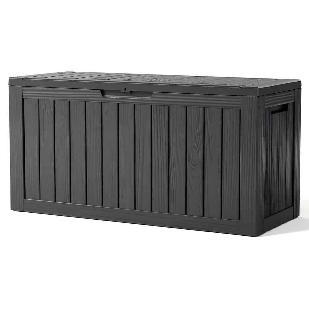 80 Gal. Black Resin Deck Box Lockable Waterproof for Furniture, Garden Tool