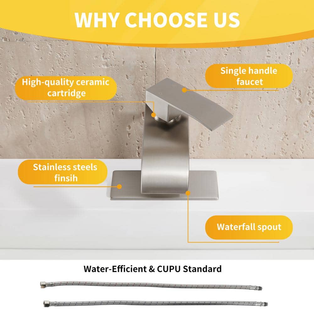 Polished Nickel Waterfall Spout Single Handle Bathroom Faucet