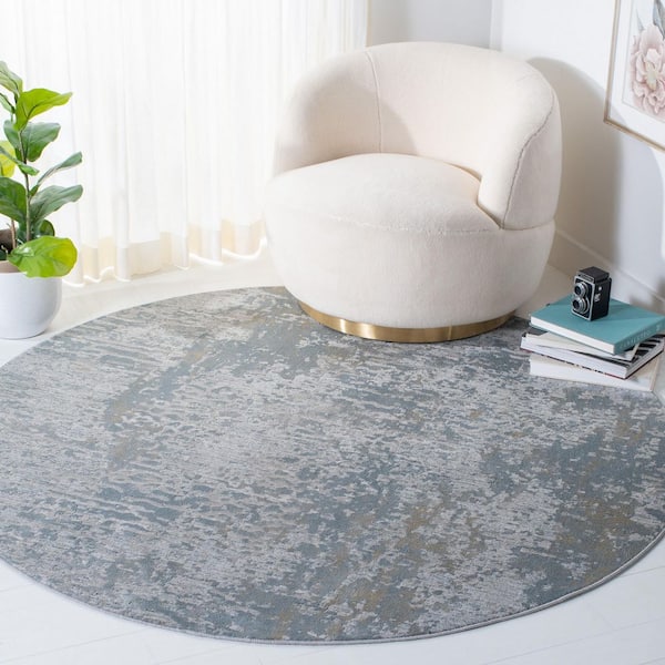 Valencia 6 ft. x 6 ft. Light Gray/Blue Distressed Abstract Round Area Rug