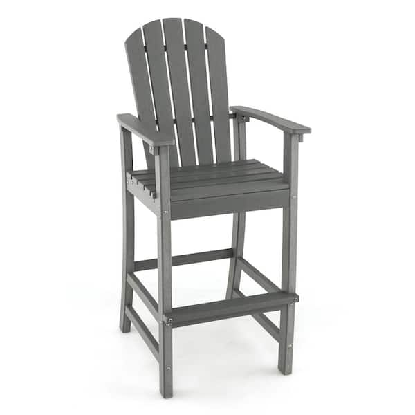 Costway HDPE Plastic Outdoor Bar Stool Patio Tall Chair Armrest Footrest All Weather Grey A1Q2 10N897GR The Home Depot