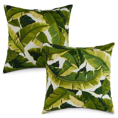 Palm Leaves White Square Outdoor Throw Pillow (2-Pack)