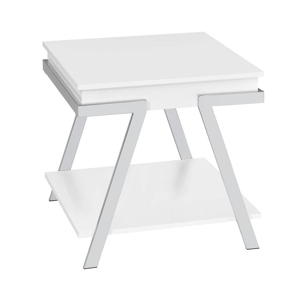 Zena 22" White Wood and Chrome Square End Table with Storage