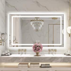 60 in.W x 36 in. H Large Rectangular Framed Anti-Fog LED Light Wall Mounted Bathroom Vanity Mirror in Matte Black