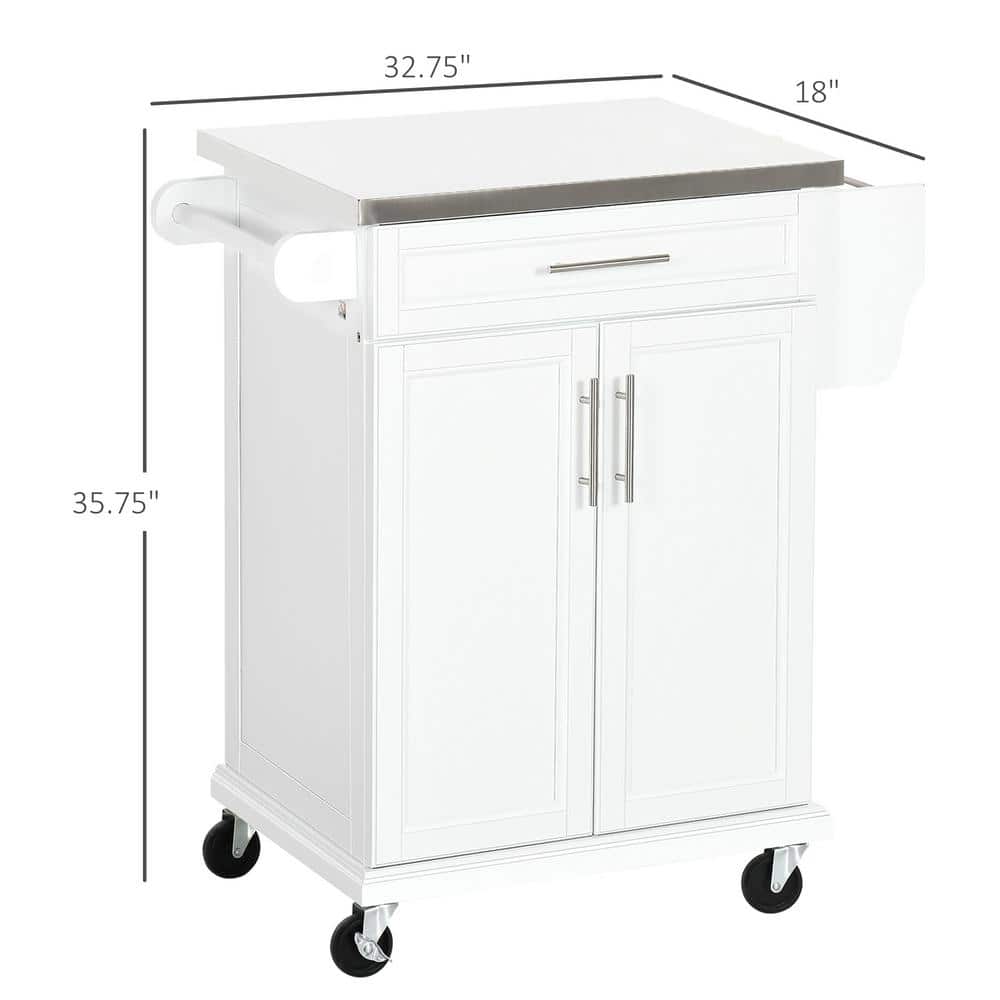 White Wood 33 in. Kitchen Island with Drawers - thumbnail 3
