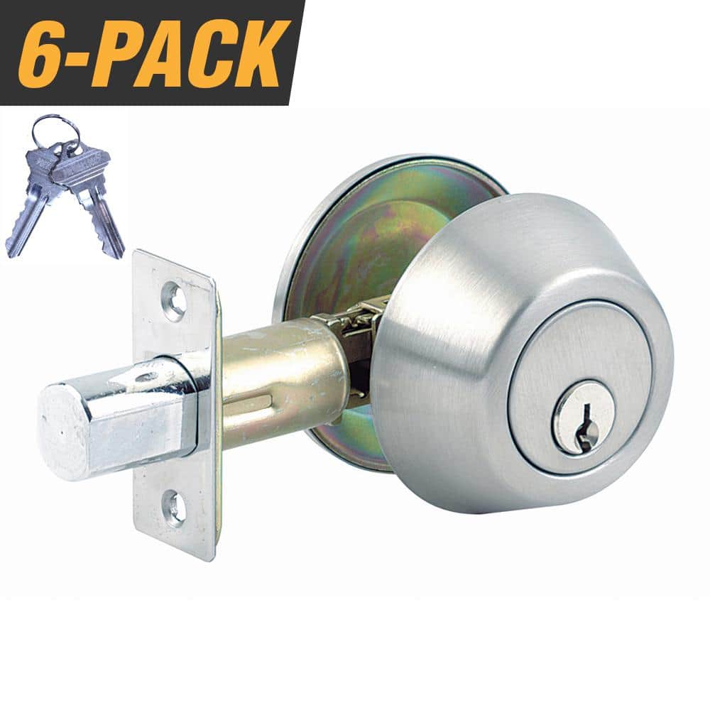 Stainless Steel Grade 3 Door Lock Single Cylinder Deadbolt with 12 SC1 Keys (6-Pack, Keyed Alike)