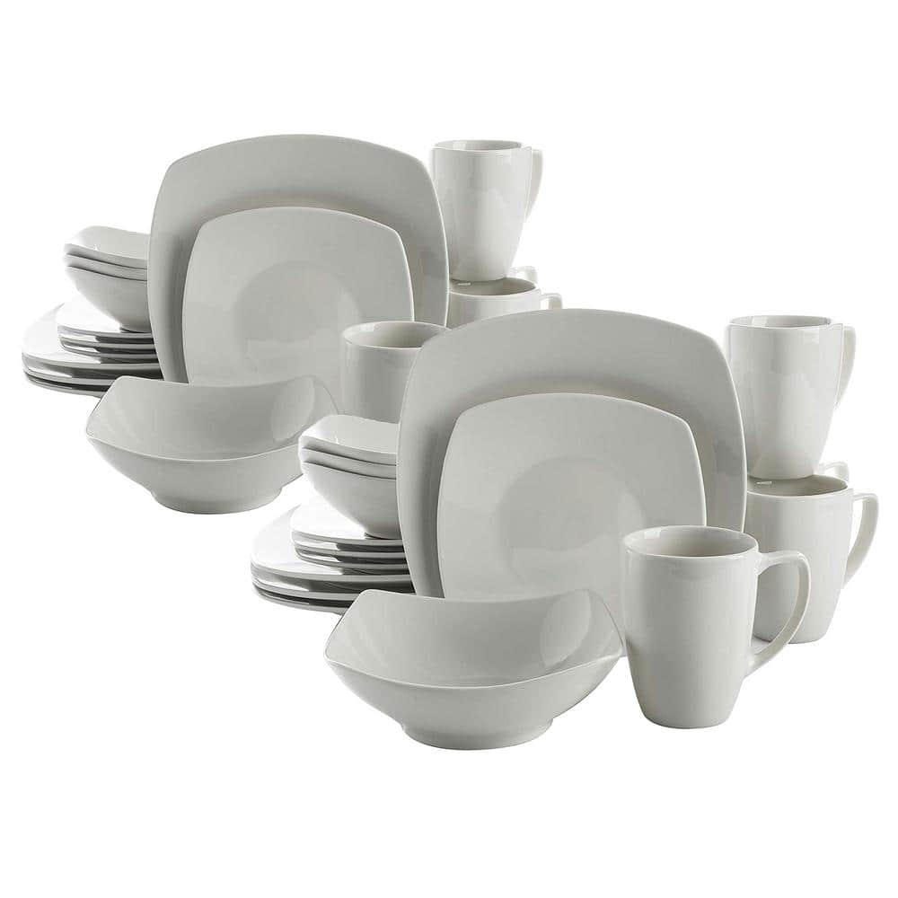 White Square Porcelain Dinnerware Set for 8, 32 Pieces