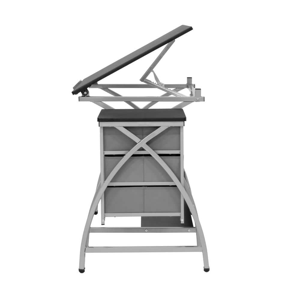 Comet Art & Craft Workstation with Storage and Padded Stool, Silver & Black