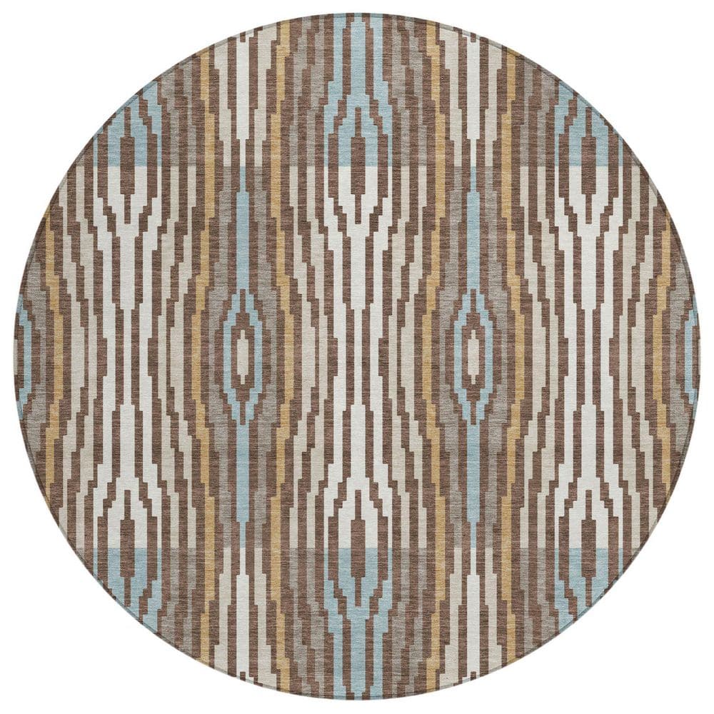 Chantille Machine Washable Indoor/Outdoor Abstract ACN2666 Chocolate 8 ft. x 8 ft. Round Rug price history on PriceWatchPro