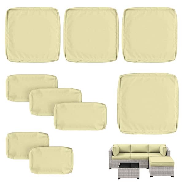 9 Piece 25.6 in. Outdoor Patio Replacement Slip Covers for 4-Seater Furniture Cushion Light Yellow