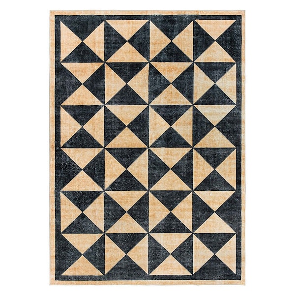 Geometric Diamond Washable Non Slip Natural 3 ft. x 5 ft. Area Rug
