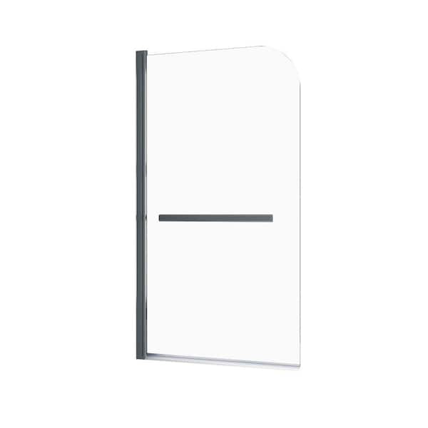 31 in. W x 55 in. H Pivot Frameless Tub Door in Chrome with Clear Glass