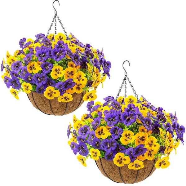 19 in. Multi-Colored Other Indoor/Outdoor Hanging Artificial Pansy