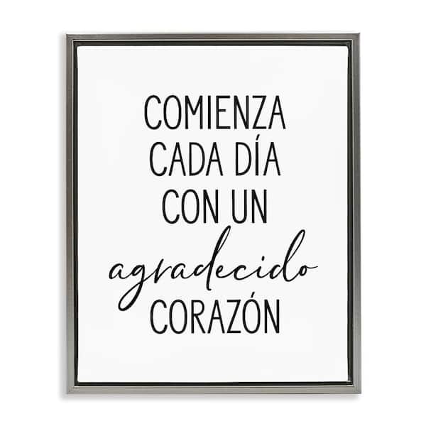 Stupell Industries Start Day Grateful by Lettered and Lined Gray Floater Frame Typography Graphic Art Print 31 in. x 25 in.
