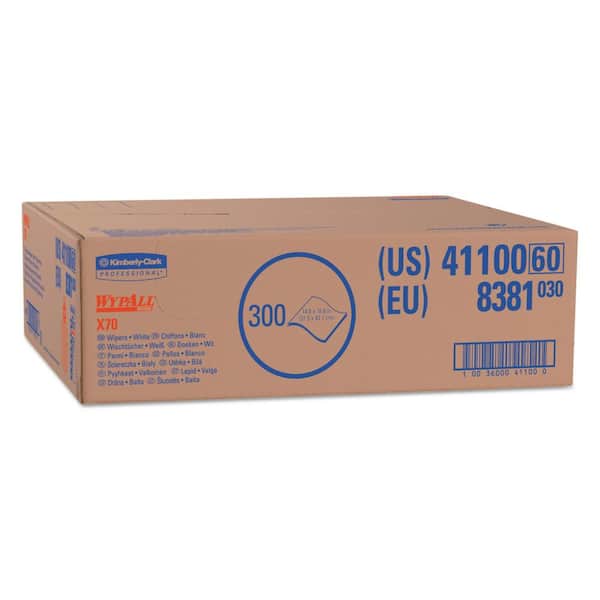 9 in. x 16-3/5 in. White X70 Cleaning Wipes, Flat Sheet (300/Carton)