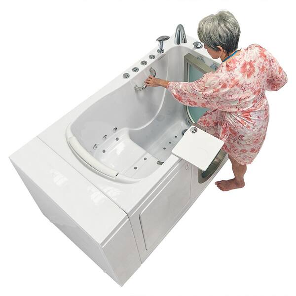 Elite 52 in. Walk-In Whirlpool and Air Bath Bathtub in White with RH Door, Thermostatic Faucet, Dual Drain,Shower Screen Elite 52 in. Walk-In Whirlpool and Air Bath Bathtub in White with RH Door, Thermostatic Faucet, Dual Drain,Shower Screen