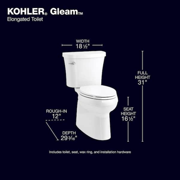 KOHLER Gleam 2-Piece Chair Height Elongated Skirted 1.28 GPF Single Flush  Toilet in White with Slow Close Seat K-31674-0 The Home Depot