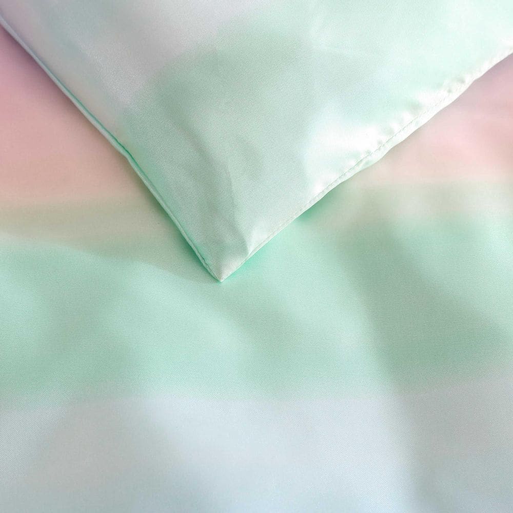 Pastel Ombre Purple and Green Satin King Bedspread Set