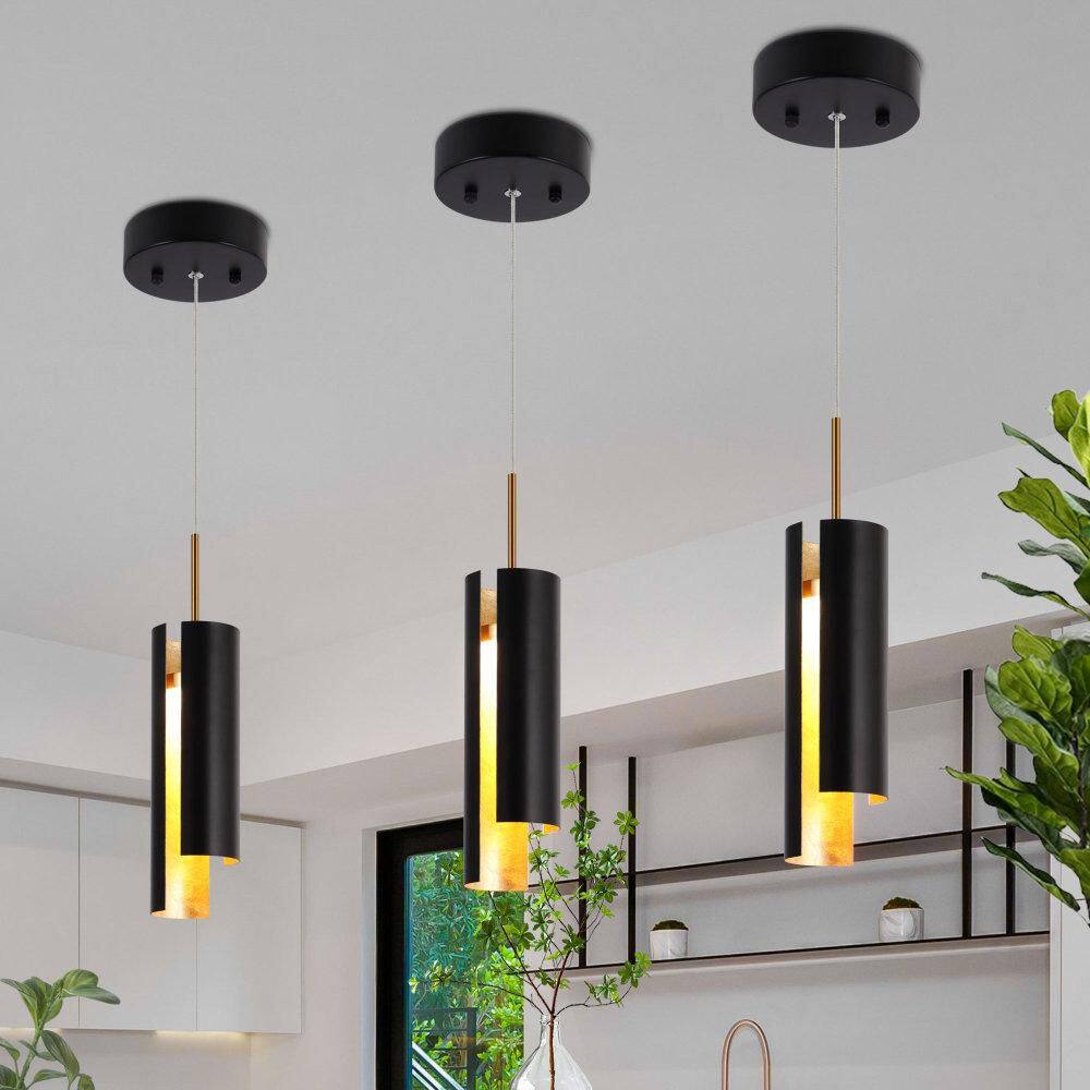 Welntscpia Modern Industrial 1-Light Brass Integrated LED Pendant Light with Black and Goldleaf Shade for Bedroom price history on PriceWatchPro