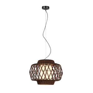 Banyan 1-Light Dark Brown Handcrafted Rattan Pendant Light with inner shade Chandelier, indoor use with E26 light bulb