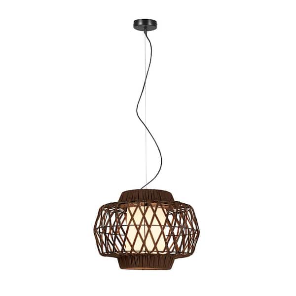 ARTIVA USA Banyan 1-Light Dark Brown Handcrafted Rattan Pendant Light with inner shade Chandelier, indoor use with E26 light bulb