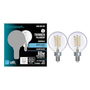 60-Watt Equivalent G16.5 Dimmable Fine Bendy Filament LED Vintage Edison Light Bulb Daylight (2-Pack)