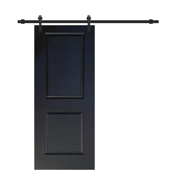CALHOME 30 in. x 80 in. Black Painted Finished Composite MDF 2 Panel Interior Sliding Barn Door with Hardware Kit