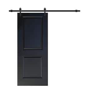 36 in. x 80 in. Black Painted Composite MDF 2 Panel Interior Sliding Barn Door with Hardware Kit