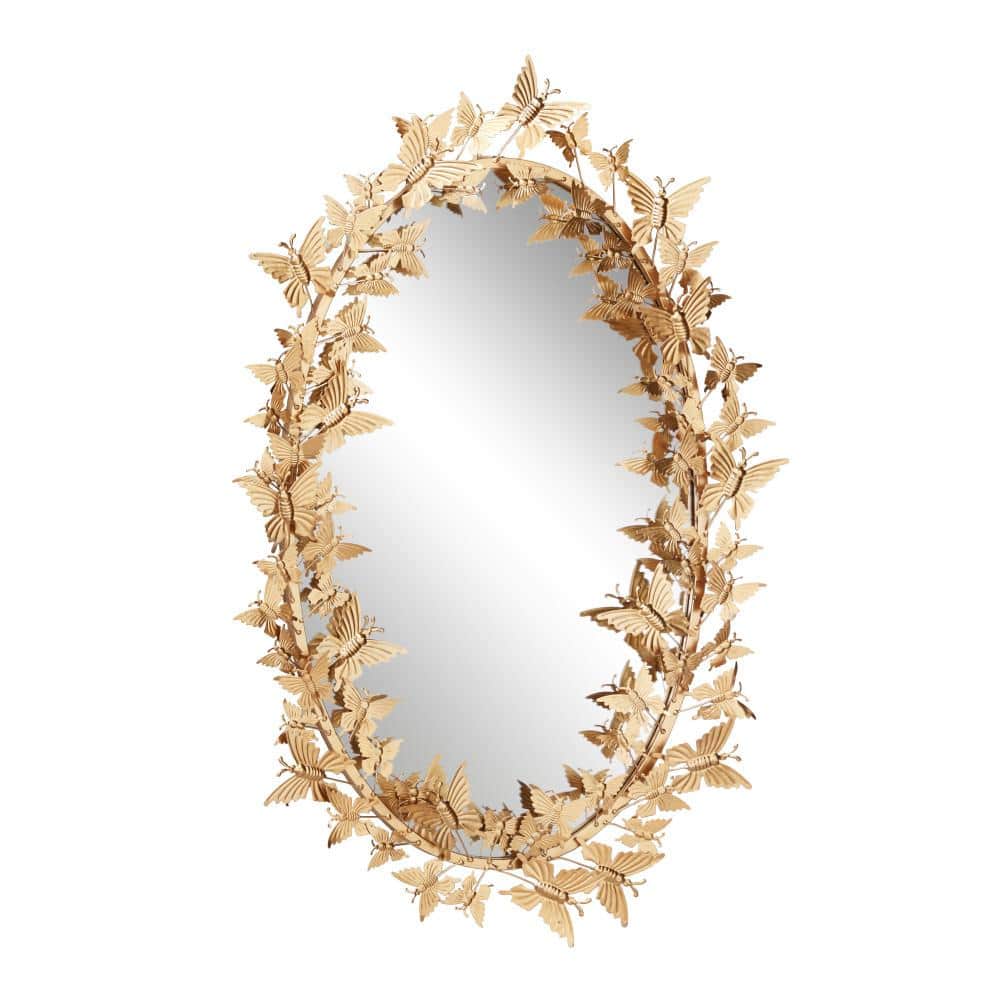 Gold Oval Wood Butterfly Wall Mirror, 19" x 33"