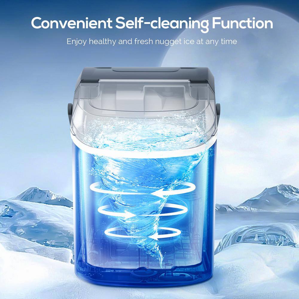 Black Stainless Steel Portable Nugget Ice Maker for Countertop