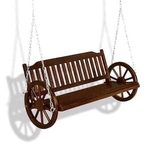 2-Person Wood Porch Swing with Wheels