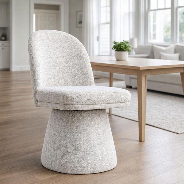 Beige Upholstered Fabric Swivel Dining Side Chair