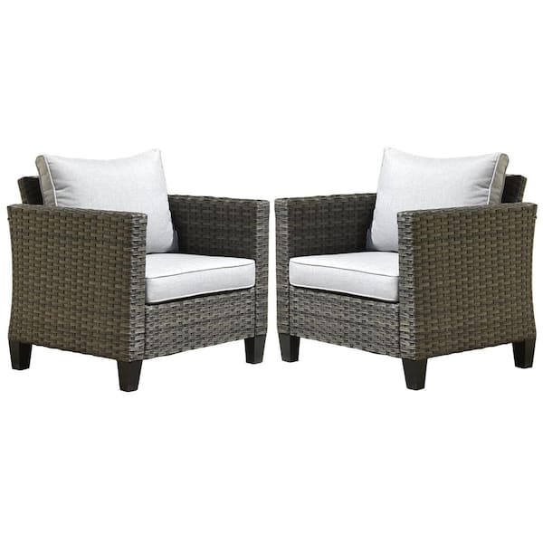OVIOS New Vultros Gray 2-Piece Wicker Outdoor Lounge Chair with Gray Cushions