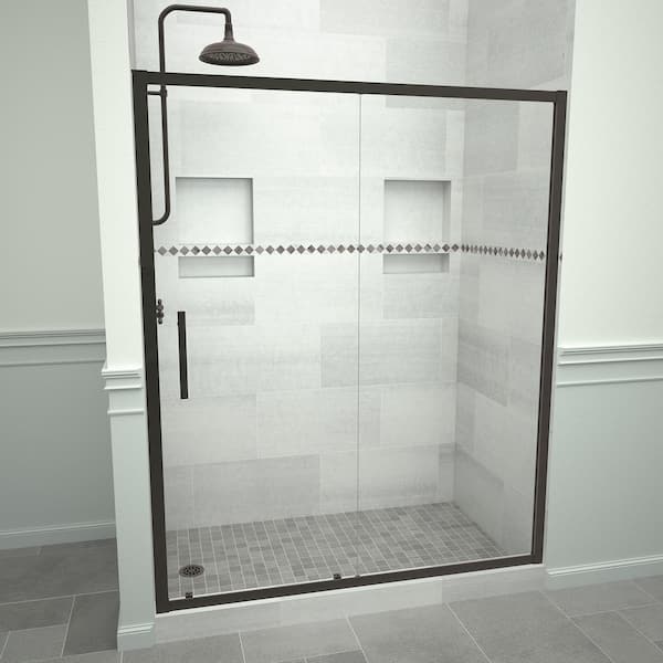 Tile Redi Redi Slide 5000 71 in. W x 76 in. H Framed Sliding Shower Door in Oil Rubbed Bronze with Handle and Clear Glass
