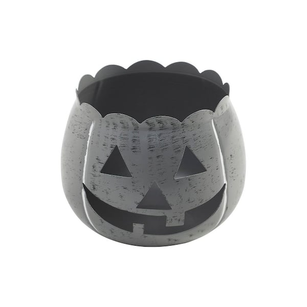 6.25 in. Antique Grey Jack-O-Lantern Halloween Candle Holder