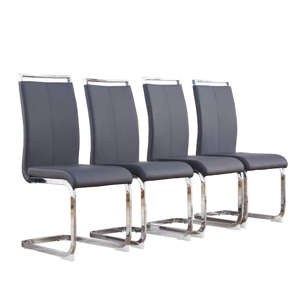 Unbranded Modern Dark Gray Upholstered Dining Chairs with Faux Leather Padded Seat and Metal Legs (Set of 4)