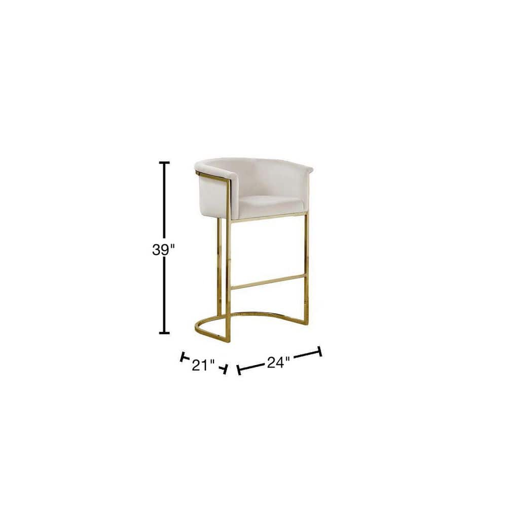 Cream Velvet Barstool with Gold Metal Base