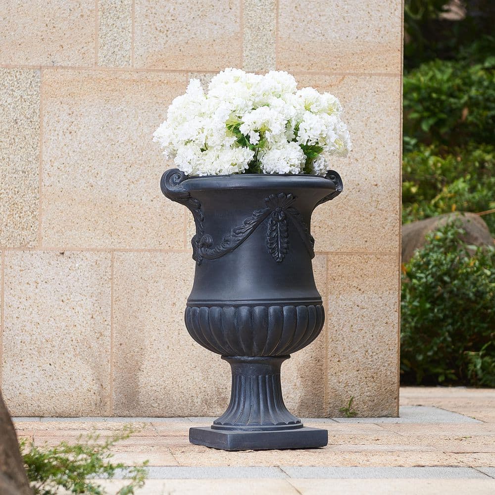 Kelmere 15.5 in. W x 24.8 in. H Black Finish Stone Magnesium Oxide (MGO) Flower Urn Planter price history on PriceWatchPro