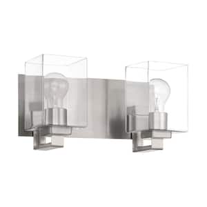 McClane 14 in. 2-Light Brushed Polished Nickel Finish Vanity Light with Clear Glass Shade