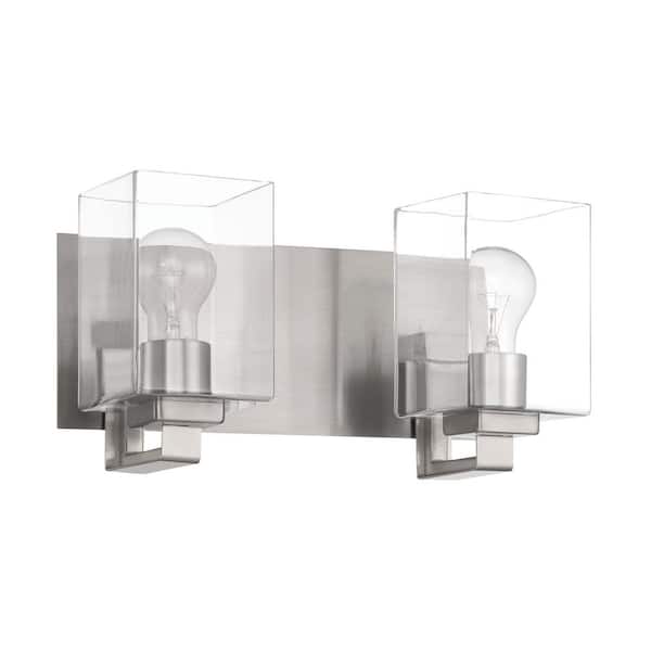 CRAFTMADE McClane 14 in. 2-Light Brushed Polished Nickel Finish Vanity Light with Clear Glass Shade