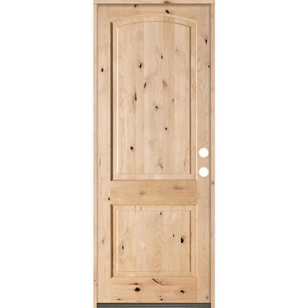 Krosswood Doors 30 in. x 96 in. Rustic Knotty Alder Top Rail Arch Left-Hand Inswing Unfinished Wood Prehung Front Door