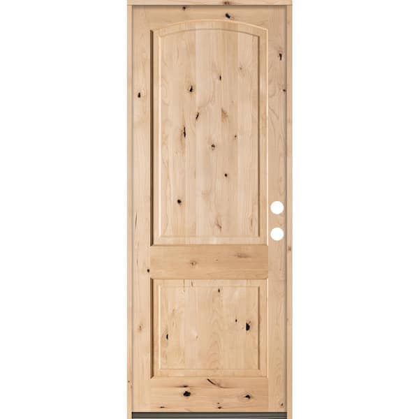 32 in. x 96 in. Rustic Knotty Alder Top Rail Arch Left-Hand Inswing Unfinished Wood Prehung Front Door