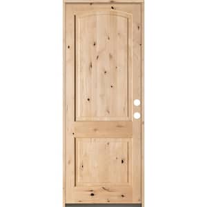 Krosswood Doors 36 in. x 96 in. Rustic Top Rail Arch 2 Panel Right-Hand Inswing Unfinished Knotty Alder Exterior Wood Prehung Front Door